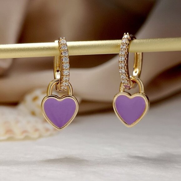 Jewelry - Purple Sexy Women's Heart Charm Cubic Zirconia Earrings
